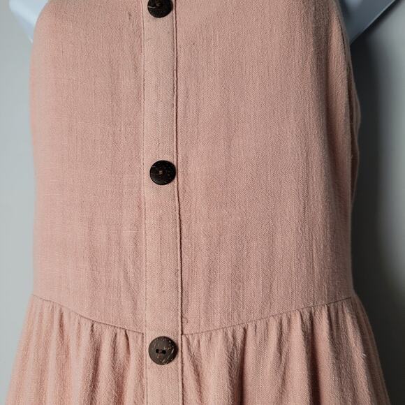 Monteau Linen Blend Button Front Dress M Pink Sleeveless Midi Boho Cottagecore - Picture 2 of 10